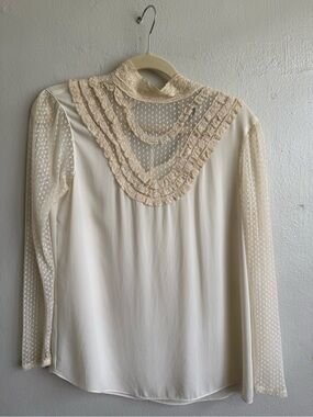 Zara Cream Lace Yoke Long Sleeve Blouse